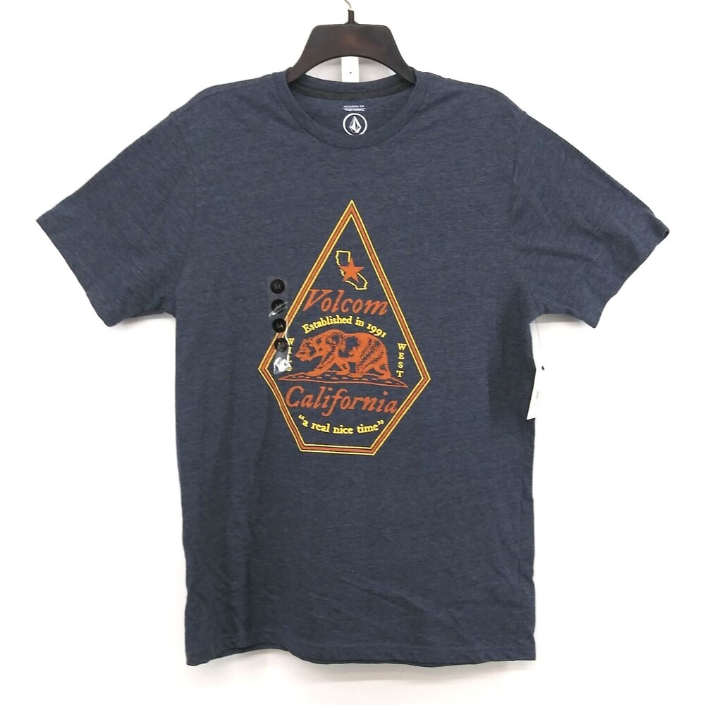 Volcom Shirt Men Size M Dark Blue Gray Short Sleeve Graphic Print Casual Top